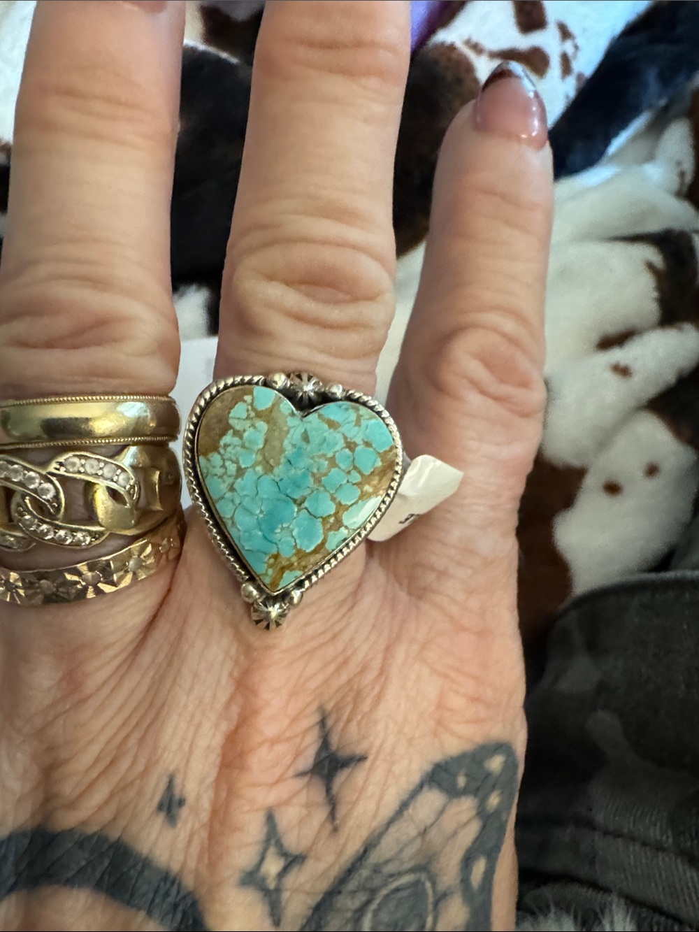 Turquoise Heart Statement Ring - Silver 925